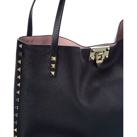 Valentino Rockstud Alcove Medium Grainy Leather Tote, Black - Picture 3 of 4